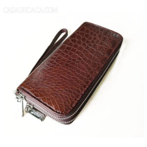 Ví Nữ Da Cá Sấu Hoa Cà 2 Khóa Da Nâu 1130