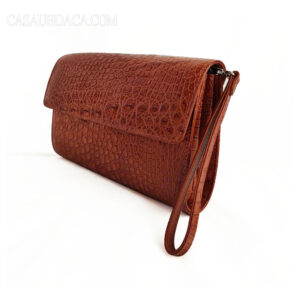 Ví Nữ Da Cá Sấu Hoa Cà Cầm Tay Nâu Đỏ 1198